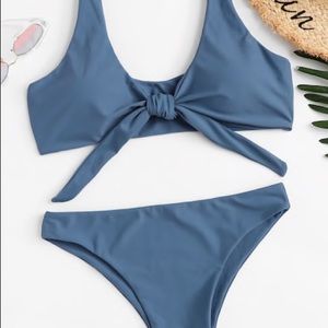 Blue tie front bikini from shein